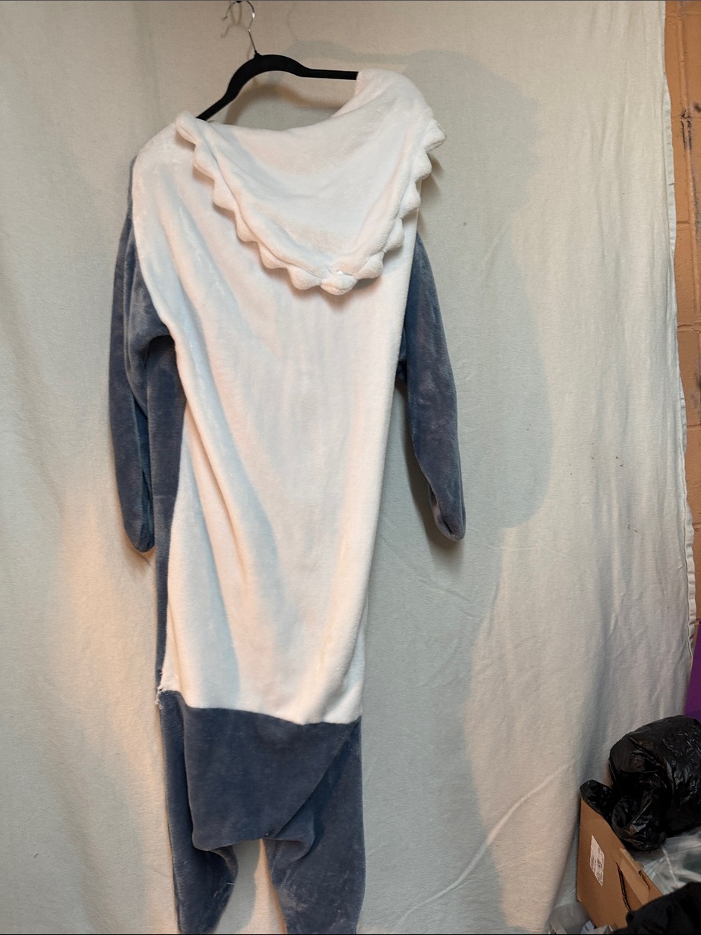Plush Hooded Kids Pajama Shark - White and Gray